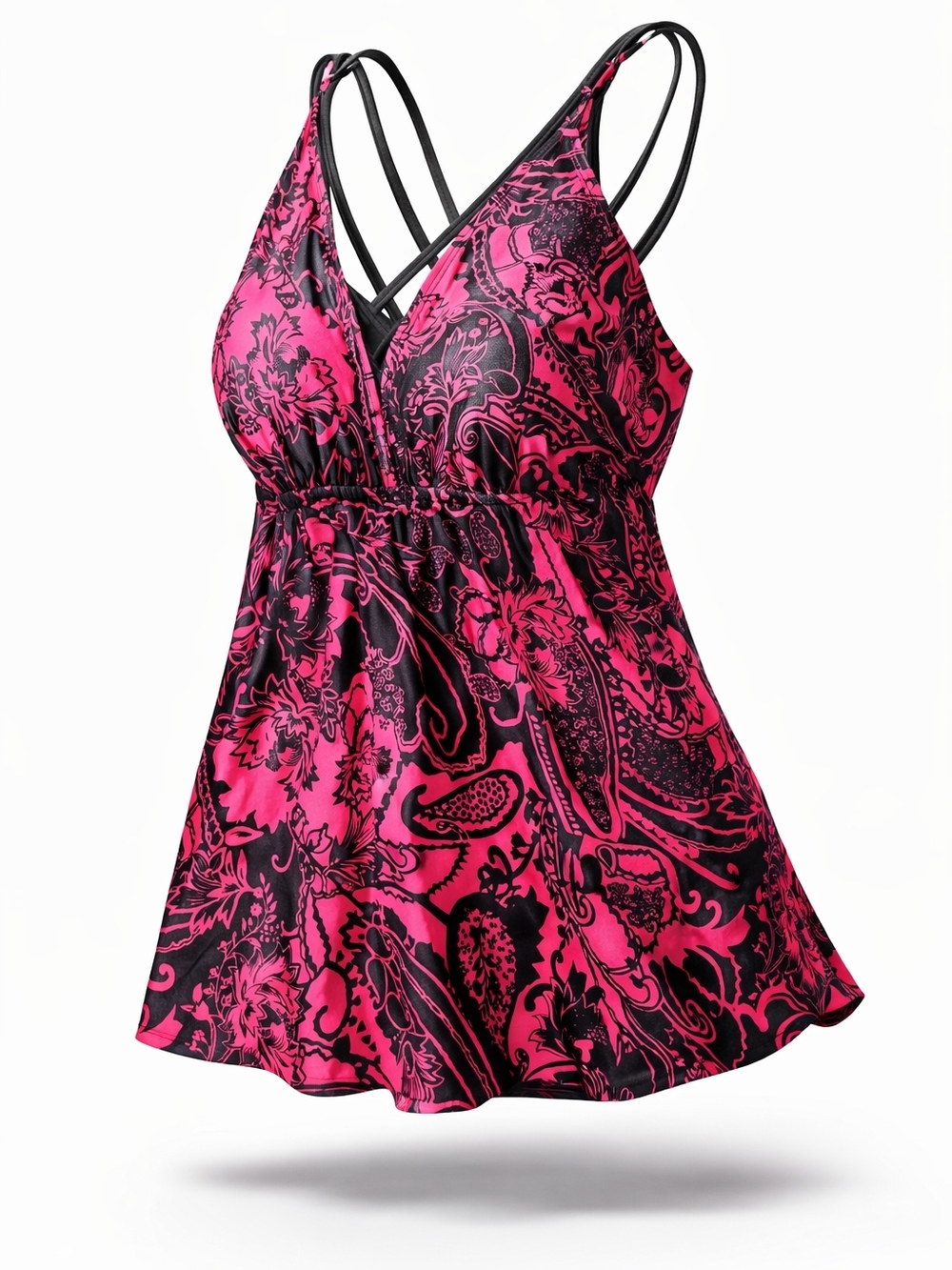 Red & Black Vibrant Floral Tankini Top NEW